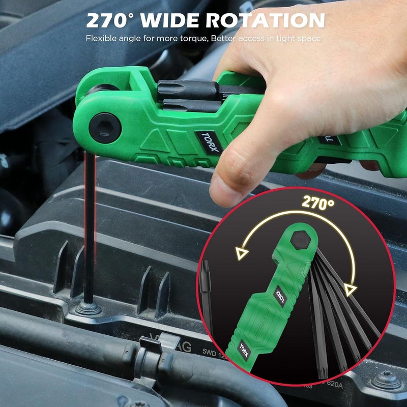 SEDY 11-Piece Large Folding Torx Key Set (T9–T55), Heavy Duty Folding Star Wrench Set, Portable Compact Tool for Archery, Bike Repair, Furniture, and Basic Home Maintenance(Green) - Image 4